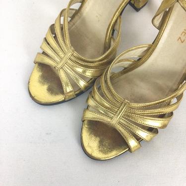 Vintage 90s Shoes | Vintage gold lame strappy sandal | 1990s Carlos Sanchez high heel shoes 