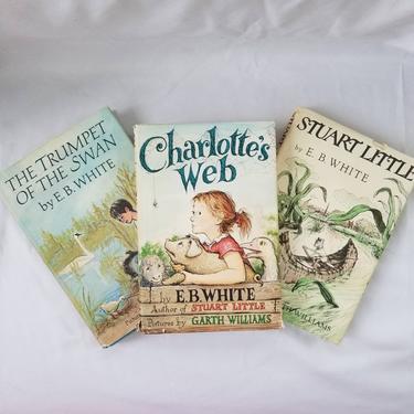 Vintage Children's Story Book Set / Kids Classic Book Set of 3 / Mid Century Hardcover E.B. White Book Lot / Charlotte's Web Stuart Little 