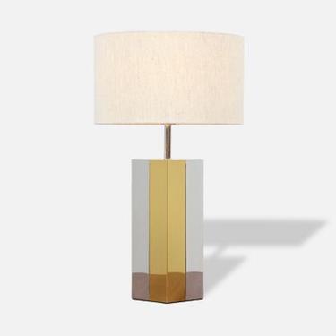 Mid-Century Modern Chrome & Brass Table Lamp