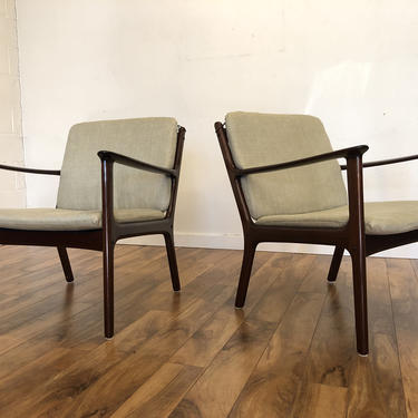 Vintage Mid Century Modern Lounge Chairs by Ole Wanscher for Poul Jeppesen - a Pair 
