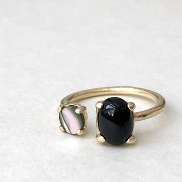 Black Onyx and Abalone Shell Dual Ring in Brass 
