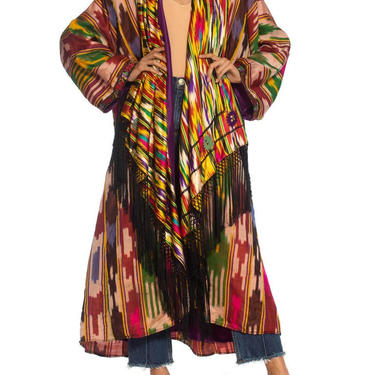 Morphew Collection Multicolor Silk Ikat Oversized Duster With Fringe 