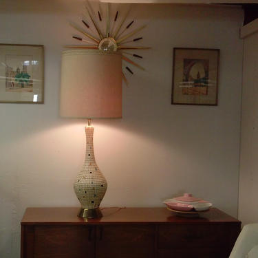 Mid Century Modern 1960s Tile lamp with brass accents 