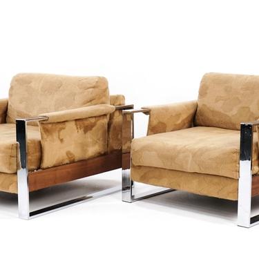 Pair of Chrome Milo Baughman Style Lounge Chairs