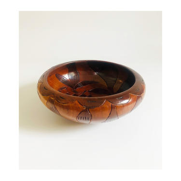 Large Vintage Carved Wood Bowl 