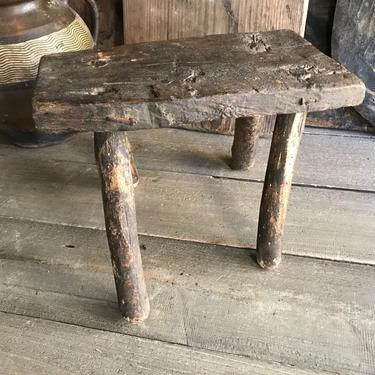 Rustic Wood Stool, 19th C French Bench, Amazing Patina, Farmhouse Decor, With Damage 