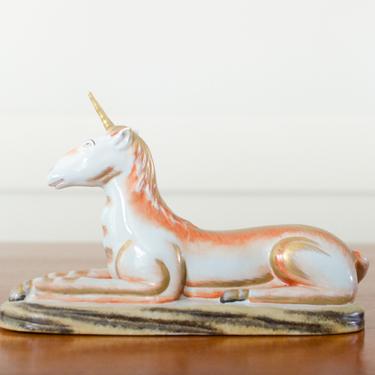 Vintage Ceramic Porcelain Mottahedeh Italian Faience Hand Painted Mythical Unicorn Statue Figurine - Made in Italy 