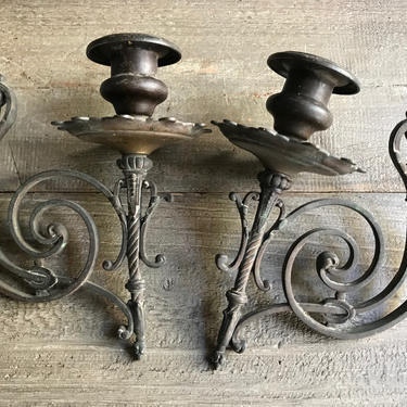 Antique French Bronze Sconce, Pair, Piano, Mirror, Art Nouveau, Garden Candle  Holders 
