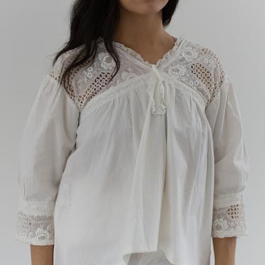 Vintage Victorian White Cotton Blouse | Eyelet Edwardian Shirt | Antique | S M | 