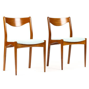 Danish Modern / Mid Century Teak Dining Chairs — SL Mobler — Seafoam Green Textile —  Pair 