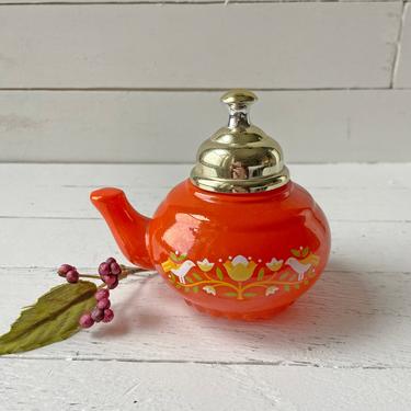 Vintage Orange Honeysuckle Foaming Bath Oil Orange Floral Glass Teapot // Vintage Orange Teapot // Avon Collector, Gift 