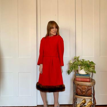 1960s Cherry Red Wool and Mink Meltina CuddleCoat Coat 