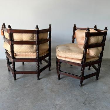 1970s Vintage Hollywood Regency Barrel Back Club Chairs - a Pair 