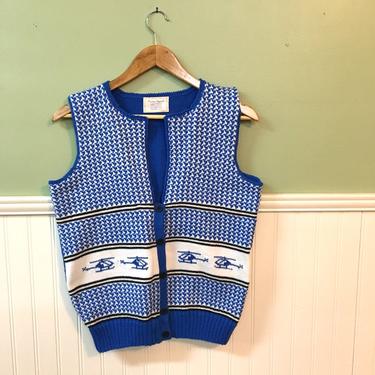 Vintage helicopter and houndstooth sweater vest - size medium 