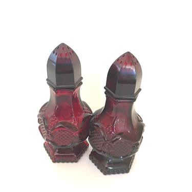 Vintage pair of Ruby Red Avon Collectible Cape Cod Cranberry  Salt and Pepper Shakers 