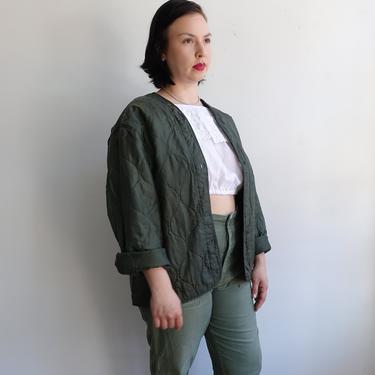 Vintage Army Green Quilted Jacket Liner/ Size Medium Large 