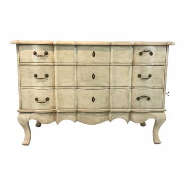 Currey & Co. Transitional French Style White Washed Wood Chest of Drawers