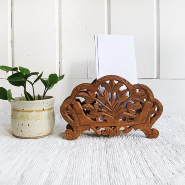 Vintage Wood Organizer / Napkin Holder With Beautiful Carved Details - Made in India 