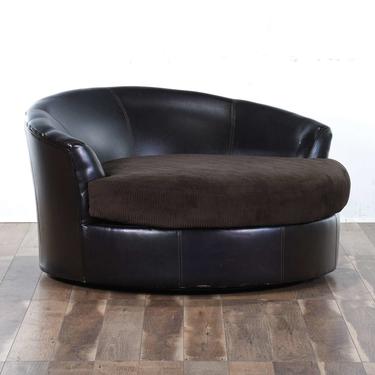 Round Chocolate Brown Vegan Leather Swivel Lounge Sofa