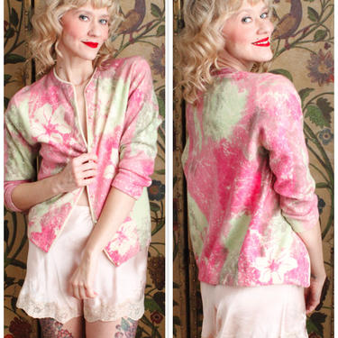 1960s Sweater // Darlene Lambswool Cardigan // vintage floral 60s sweater 
