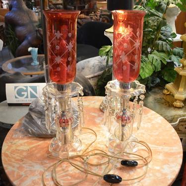 Antique Victorian Style Cranberry Glass Table Lamps