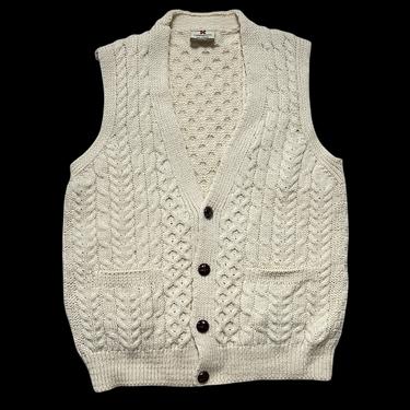 Vintage CARRAIG DONN 100% Wool Cardigan / Sweater Vest ~ M ~ Cable Knit ~ Preppy / Trad / Ivy Style ~ Irish / Made in Ireland 
