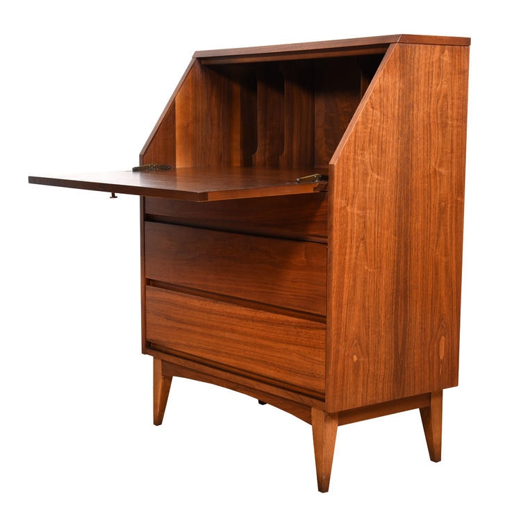American Modernist Walnut Secretary \/ Dresser w\/ Double-Deep Cedar Drawer