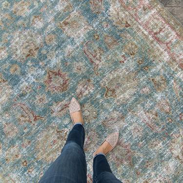 Antique 7’ x 10’3” Large Distressed Rug Hand Knotted Floral Wool Pile Large Rug 1920s - FREE DOMESTIC SHIPPING 