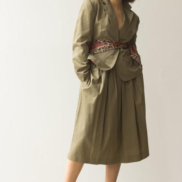 1970s Olive Cotton Skirt Suit 