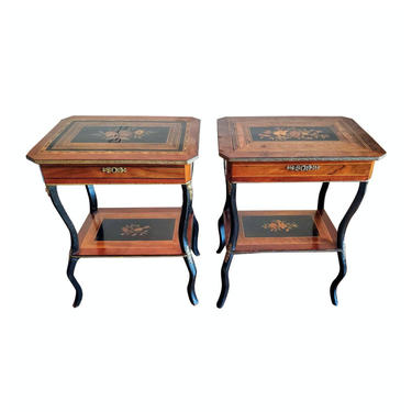 19th Century French Napoleon III Period Marquetry Travailleuse Work Table / Side Table - Matched Antique Pair Available - Victorian era 