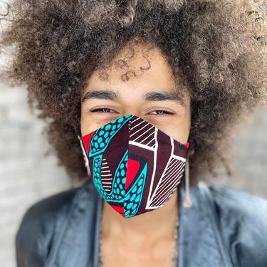 Geometric African Print Face Mask, Holland Wax Fabric Face Mask 