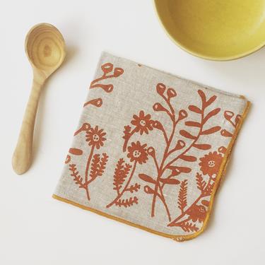 Floral Linen Napkins set of 4, handprinted tableware, linen homegoods, woodsy 