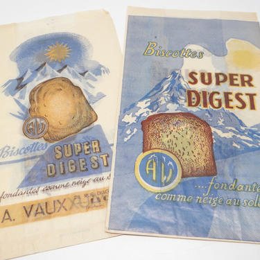 Vintage French Bakery Advertising Bags. Biscottes A. Vaux Lyon France, Antique Sacks 