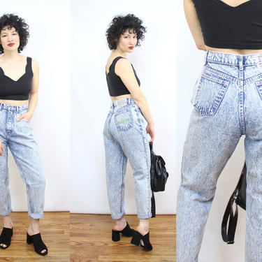 Vintage 90's ESPRIT Acid Wash Jeans / 1990's High Waisted Mom Jeans / Tapered Denim / Women's Size Smallish Medium / 28&amp;quot; Waist / 12&amp;quot; Rise 