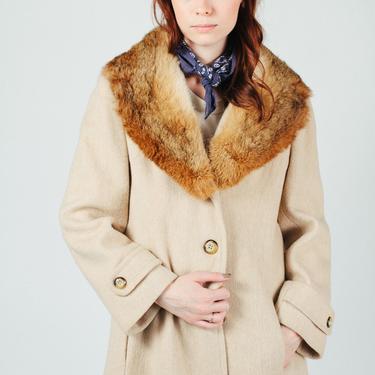 Vintage Wool Coat with Fur Collar S/M 
