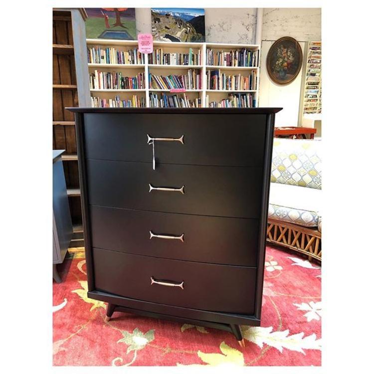 Black painted mid-century modern tall chest 36 w x 19 d x 44 