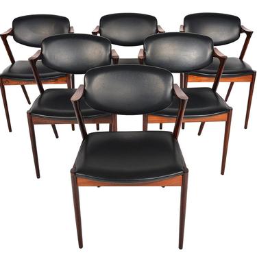 Set of Six Danish Mid Century Modern Model 42 Kai Kristiansen Dining Chairs in Rosewood 