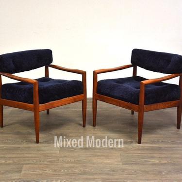 Adrian Pearsall Navy Blue Lounge Chairs - A Pair 