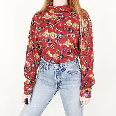 Royalty Equestrian Printed Pullover Retro Versace Style Blouse Shirt // Women's size Medium M 
