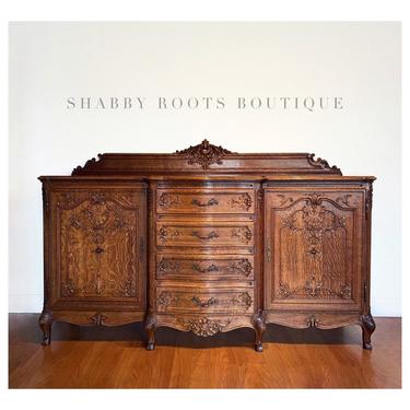 NEW! Exquisite French Louis XV Rococo Antique Oak Buffet Cabinet sideboard - Extra Large Normandy France Display tiger oak by Shab
