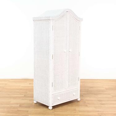 White Wicker Armoire w/ Arched Top & 1 Drawer 1
