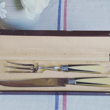 Beautiful vintage French knife and fork set with bakelite handle 