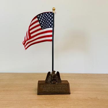 Vintage Brass Eagle Pledge of Allegiance American Flag School Desk Plaque 