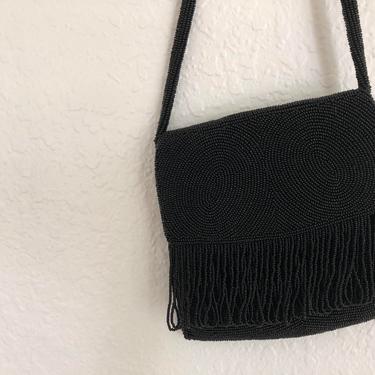 black beaded bag / vintage evening bag / vintage handbag / vtg formal bag / beaded bag / vintage black handbag / beaded handbag / 