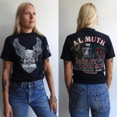 Vintage 80s Harley Davidson Pocket T Shirt/ 1980s Al Muth Wisconsin Motorcycle Eagle/Worn In For Bikers Only/ Single Stitch/ Beefy T/ Size M 
