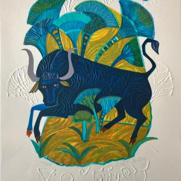 Judith Bledsoe Taurus Zodiac Embossed Lithograph #163/250 Free Shipping 
