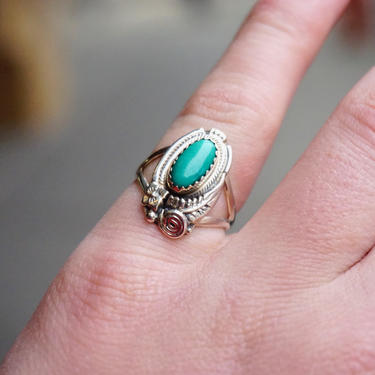 Vintage Prairie Fire Sterling Turquoise Ring, Beautiful Turquoise Ring With Silver Leaf/Flower Details, Native American Jewelry, 925 