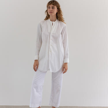 Vintage White Cotton Button Up Shirt | Simple 50s Blouse Tunic | Carson Pirie Scott | M | CA040 