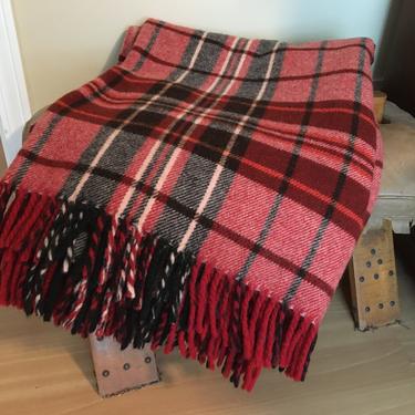 Vintage Wool Red/Rust Plaid Blanket, Stadium Blanket, 62&quot;x80&quot; Without Fringe, Plaid Throw 