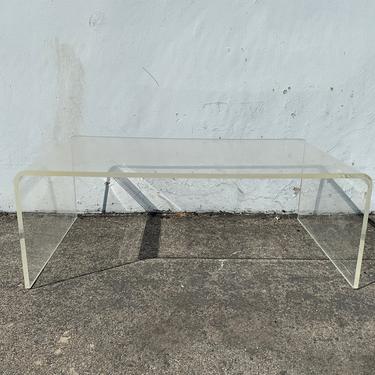 Lucite Coffee Table Waterfall Mid Century Modern Accent Side End Nightstand Bedside Table Vintage Clear Acrylic Cocktail Bohemian Boho 